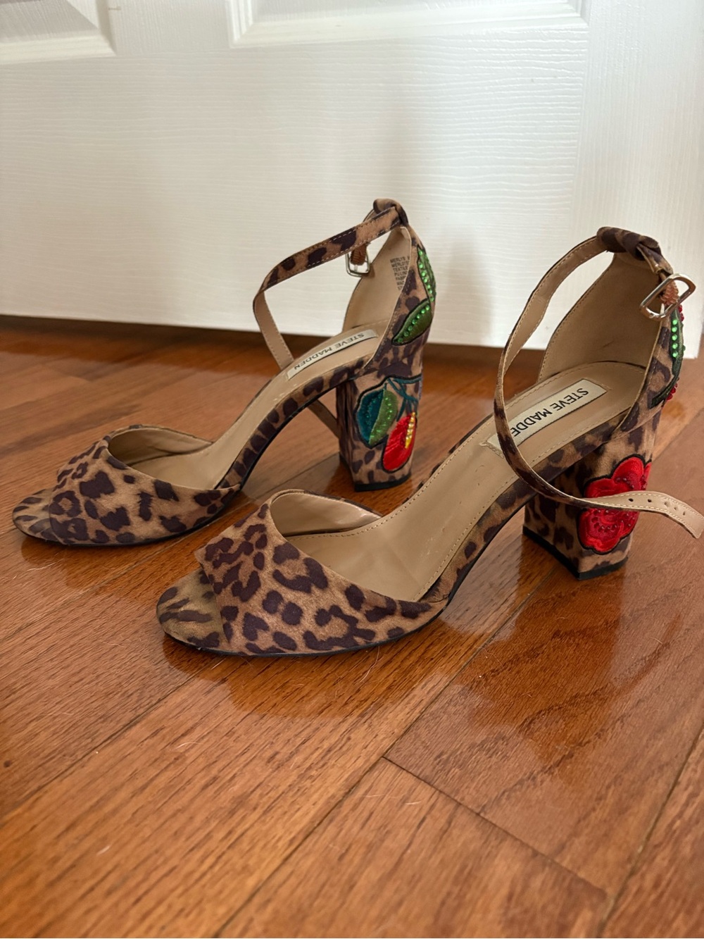 Steve Madden Leopard Print Ankle-Strap Block Heel Sandals - Brown